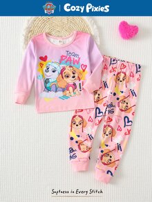 Cozy Pixies | PAW Patrol 女童可愛舒適百搭卡通印花長袖上衣與長褲套裝，修身睡衣套裝 - 彩色 - 查看 8