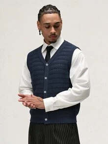 ÉpureWay Men's Single-Breasted Casual Everyday Knit Vest - Blue - View 4