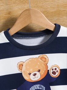 SHEIN 小男孩條紋卡通印花長袖運動衫 - 彩色 - 查看 3