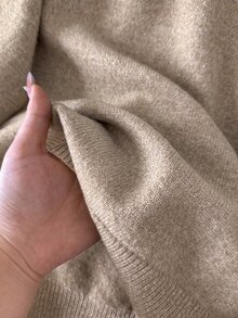 Story & Sage 女款刺繡立領落肩長袖休閒毛衣，秋冬棕色休閒毛衣，女款外出穿著荷葉邊蕾絲飾邊毛衣 - 杏色 - 查看 6