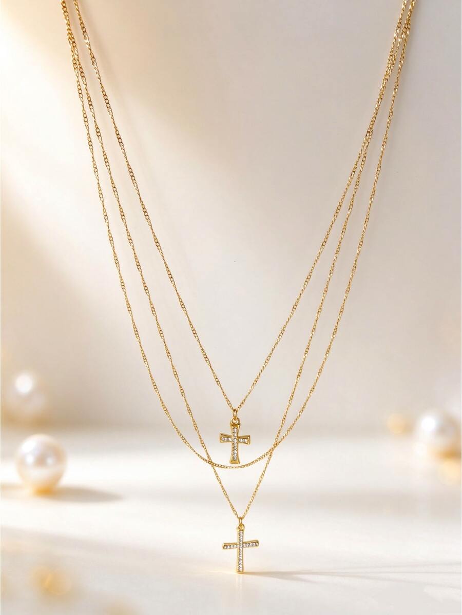 Livesso Women's Multi-Layer Necklace, Delicate Sparkling Rhinestone, Lightweight Luxury, Versatile, Elegant, Niche - Gold - View 1