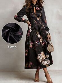 Solivie Women's Autumn Black Printed Chinese Style Dress - Black - View 1