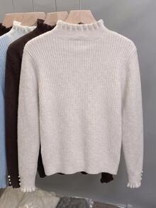 GlowEve CURVE Sweater Lengan Panjang Wanita Ukuran Besar Warna Polos untuk Pemakaian Sehari-hari Kasual - Aprikot - View 2