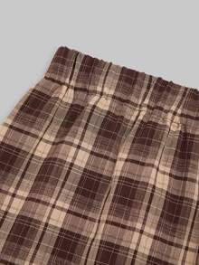 Sweetra Plus Size Vintage Fashion Plaid A-Line Mini Skirt - Brown - View 4