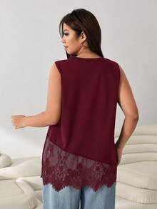 Solflare Plus Size Women's Lace Patchwork Casual Versatile Daily Date Night Formal Outing Top Black Summer - Burgundy - View 2