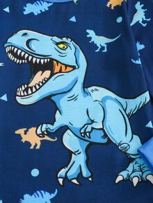 SHEIN 小男孩發光恐龍圖案休閒極簡修身舒適加厚長袖圓領長褲家居服，適合秋冬 - 彩色 - 查看 3