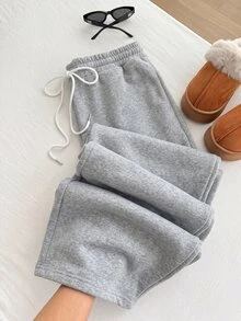 Comfortcana Plus Size Women Drawstring Waist Wide Leg Loose High Waisted Casual Sweatpants Graduation,Back To School Outfits,Graduation,Teacher For - Light Grey - View 10