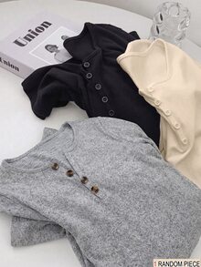 SHEIN Sparklyn 女童短袖休閒 INS 風舒適寬鬆百搭 Polo 條紋 T 恤，秋季上衣，秋季，圖案 T 恤，長袖 - 灰色 - 查看 4