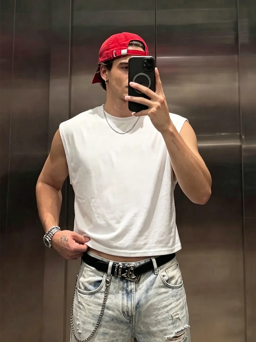Manfinity Dauomo 男士休閒純色極簡主義背心,適合日常穿著 - 白色 - 查看 1