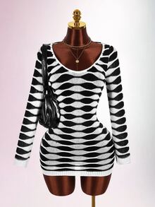 Amplova Women's Gradient Deep U-Neck Mini Knit Dress - Brown - View 10