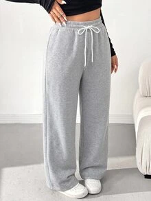 Comfortcana Plus Size Women Drawstring Waist Wide Leg Loose High Waisted Casual Sweatpants Graduation,Back To School Outfits,Graduation,Teacher For - Light Grey - View 9