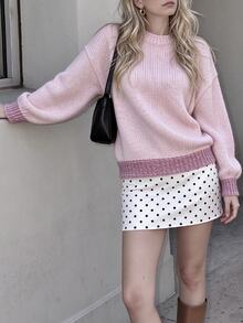 TaskSense Women's Casual Pink Long Sleeve Crew Neck Pullover Sweater Autumn - Pink - View 4