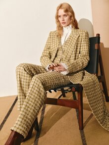 MOTF PREMIUM WOMEN'S TWEED SUIT CROPPED PANTS, AUTUMN/WINTER - Olive Green - View 1