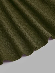 EMERY ROSE Plus Size Women's Spring/Summer V-Neck Knit Top With Chain, Ruffle Hem And Twist Waist Design, Elegant And Graceful A-Line - Army Green - View 3