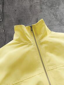 AXEPEAK Men's Woven Fashion Casual Loose Fit Patchwork Open Front Jacket - Yellow - View 3