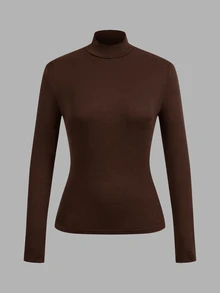SHEIN EZwear Women's 2pcs Set High Neck Fitted Long Sleeve Basic T-Shirt Set Suitable For Autumn/Winter - Multicolor - View 9