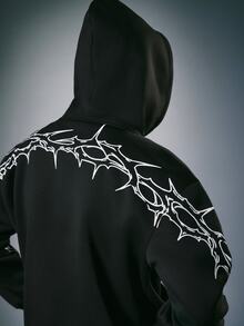 STYNVO 男士字母圖案休閒日常連帽衫 - 黑色 - 查看 5