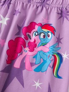 My Little Pony X SHEIN Tween Girl Letter Cartoon Print T-Shirt And Shorts Casual Daily Outfit Set - Pink - View 9