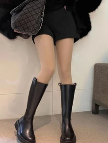 DAZY 女款黑色透視感保暖內裡假透膚絲襪，加厚秋冬保暖緊身褲 - 杏色 - 查看 2