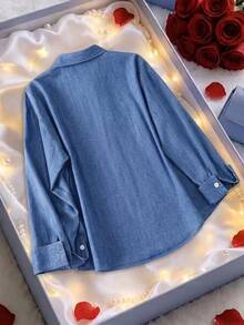 GlowEve Women's Single-Breasted Long Sleeve Shirt And Solid Color Camisole Casual 2 Pieces Set - Blue - View 2