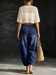 LUMIGAL High Waist Slant Pocket Jogger Jeans - Dark Wash - View 2