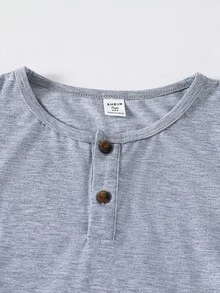 SHEIN 青少年男孩半開襟鈕扣長袖上衣與格紋長褲居家休閒套裝 - 彩色 - 查看 3