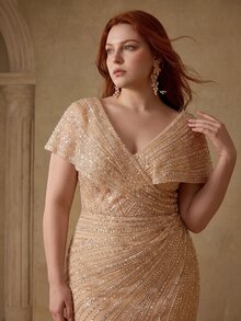 MOTF Soiréza PLUS LUXURY BEADED V-NECK MERMAID EVENING GOWN FOR RED CARPET EVENTS,FORMAL PARTIES, WEDDINGS,GALAS - Champagne - View 6