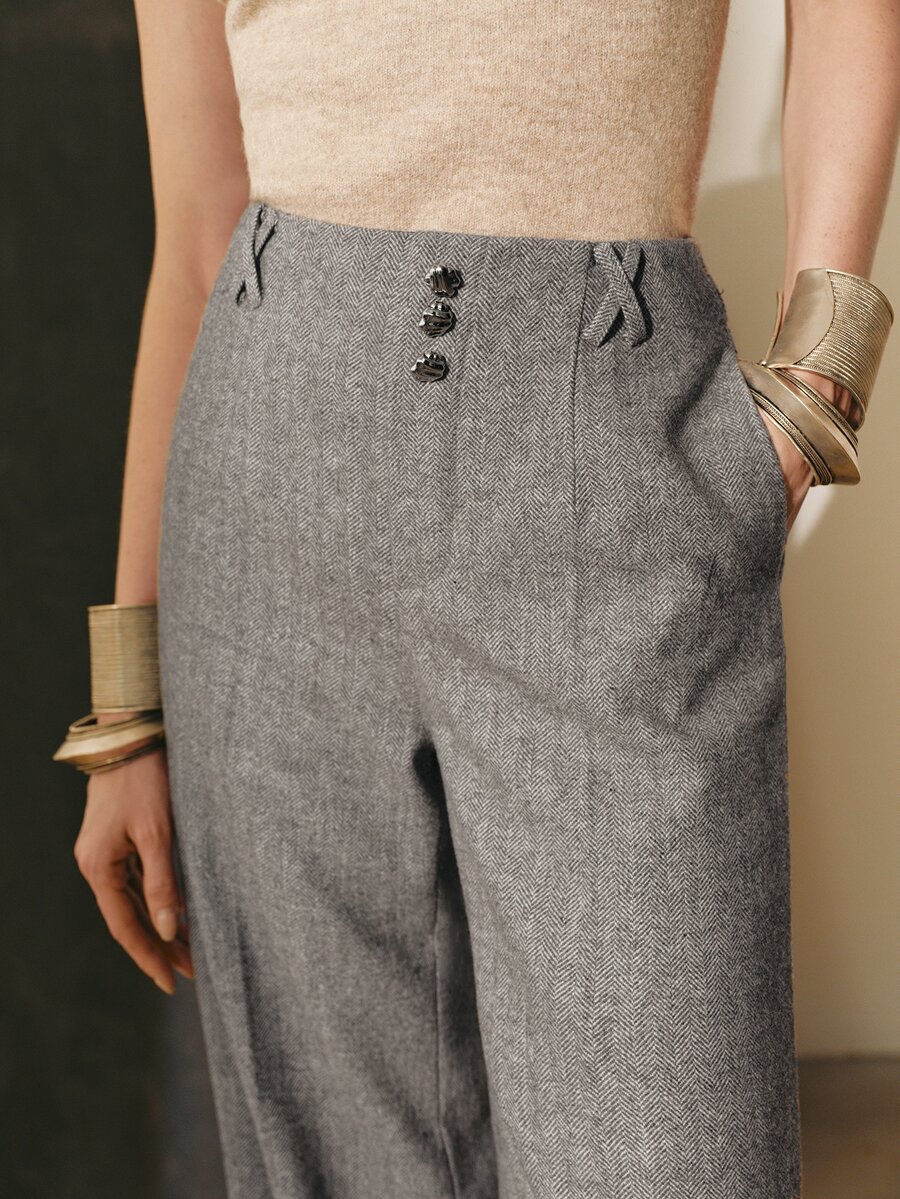 MOTF PREMIUM WOMEN'S HERRINGBONE WOOL BLEND SUIT PANTS, AUTUMN/WINTER - Grey - View 2