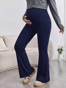 SHEIN 孕婦純色可調腰圍休閒百搭日常穿著長褲 秋季 - 藏蓝色 - 查看 4