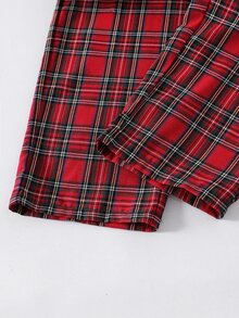 SHEIN 青少年男孩半開襟鈕扣長袖上衣與格紋長褲居家休閒套裝 - 彩色 - 查看 4