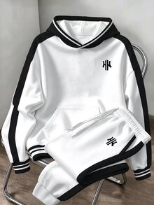 Daypath Men's Classic Casual Minimalist Black & White Colorblock H Logo Hoodie Set, Includes Hoodie And Drawstring Pants. Suitable For Daily Wear And Gatherings - Multicolor - View 1