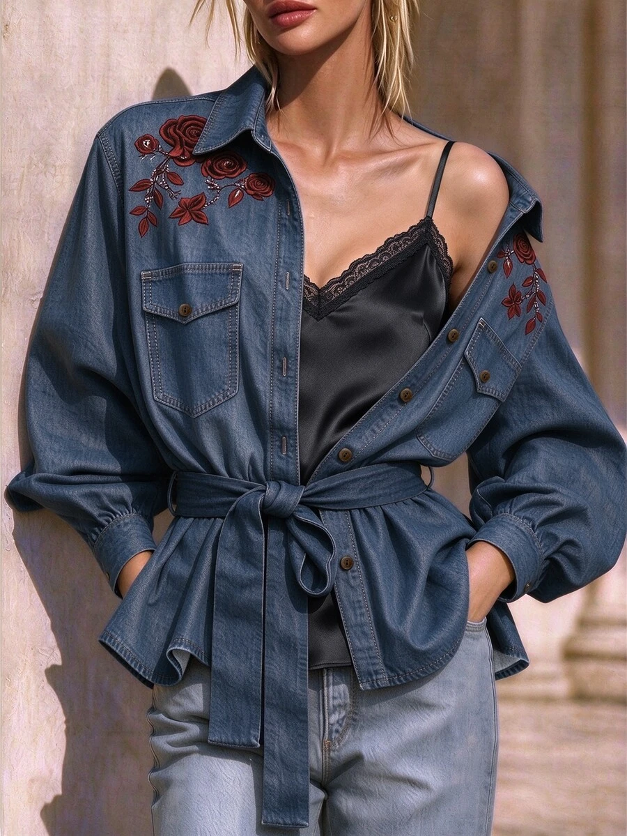 LUMIGAL Women's Lace Patchwork Spaghetti Strap Dress And Floral Pattern Long Sleeve Cardigan Set - Dusty Blue - View 1