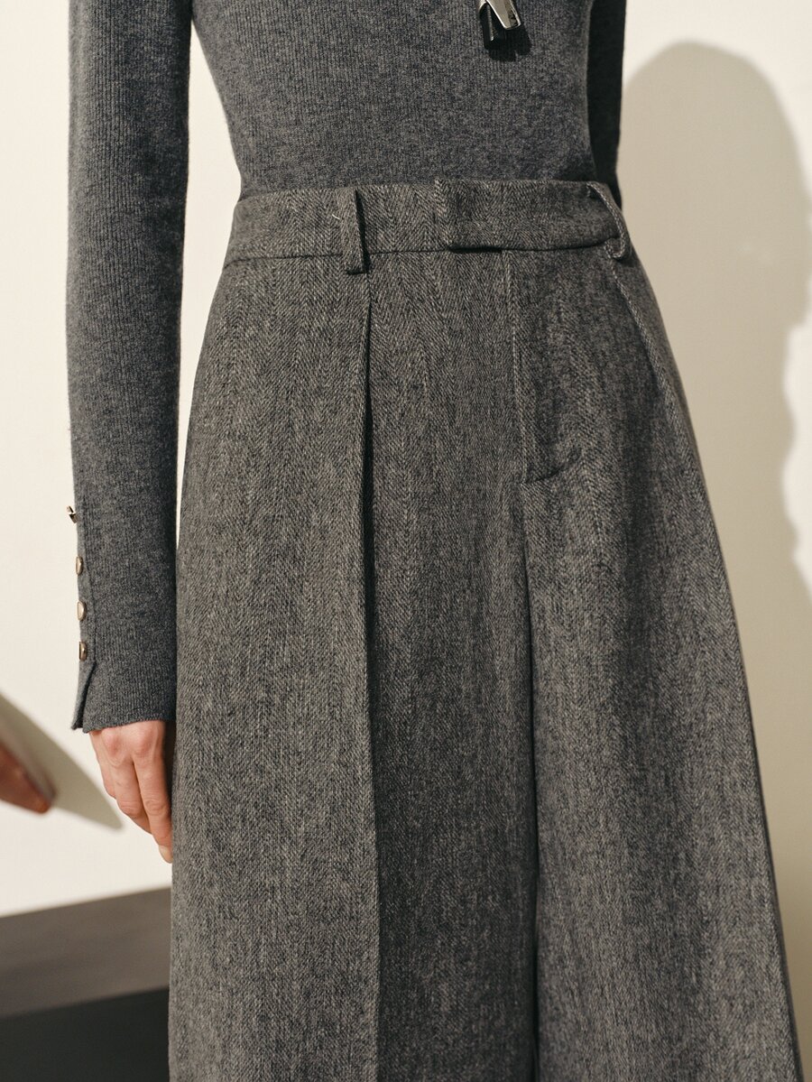 MOTF PREMIUM WOMEN'S WOOL BLEND STRAIGHT LEG COMMUTER SUIT PANTS, AUTUMN/WINTER - Grey - View 2
