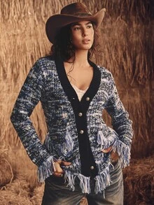 SoleilVie Women's Vintage Button Tassel Hem Knit Cardigan - Multicolor - View 4