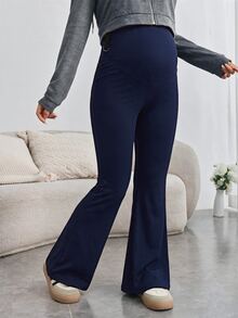 SHEIN 孕婦純色可調腰圍休閒百搭日常穿著長褲 秋季 - 藏蓝色 - 查看 6