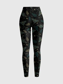 ROMWE Goth Dark Punk Moth Moon Sun Star Sexy Hot Girl Tight Leggings - Black - View 2
