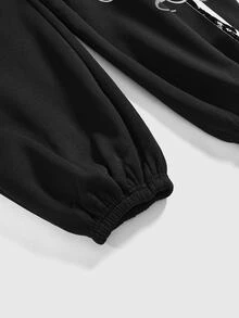 ROMWE Grunge Punk Women's Letter Print Elastic Waist Loose Sweatpants - Black - View 4