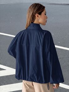 SHEIN EZwear 秋冬款落肩拉鍊夾克 - 藏蓝色 - 查看 2