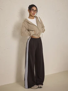 SHEIN PETITE بنطال رياضي نسائي بتصميم كتل لونية كاجوال متعدد الاستخدامات للارتداء اليومي - شوكولاته بني - مشاهدة 7
