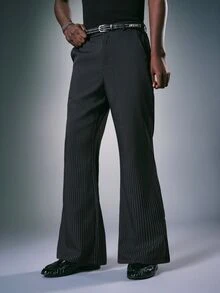 STYNVO Men's Striped Casual Daily Travel Flared Pants With Pockets - Black - View 3