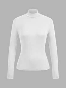 SHEIN EZwear 2件組女款純色立領長袖休閒百搭T恤 - 白色 - 查看 9