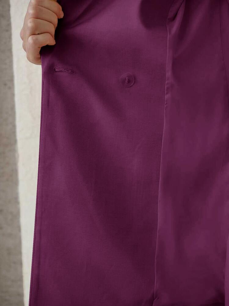 MOTF PREMIUM 2PCS WOMEN'S FASHIONABLE WAIST CINCHED BLAZER AND WIDE LEG SUIT PANTS, PINK - Purple - View 6