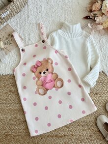 SHEIN فستان كاجوال يومي بنقشة كرتونية منقطة للفتيات الصغيرات - لون مشمشي - مشاهدة 5