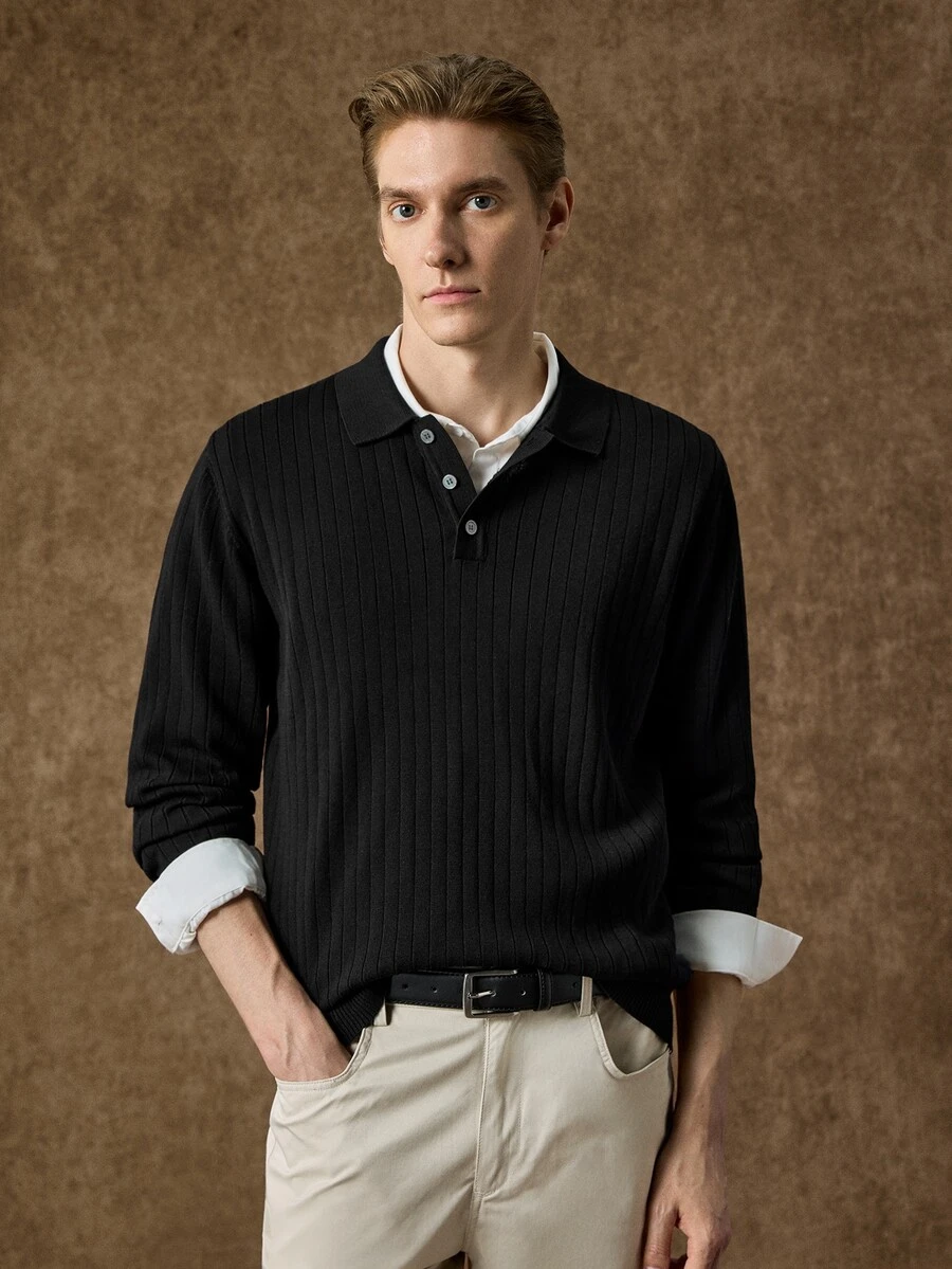Manfinity CasualKnits Old Money 男士時尚半開襟鈕扣長袖針織衫,秋冬中性風情侶穿搭,最佳節日禮物 - 彩色 - 查看 1
