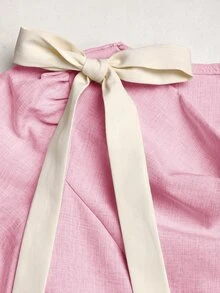 SHEIN 少女肩結設計垂領長袖荷葉邊飾洋裝 - 粉色 - 查看 4
