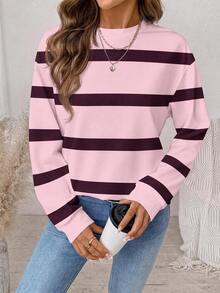 SHEIN LUNE Áo nỉ dài tay kẻ sọc phong cách thường ngày đa năng cho nữ - trắng - Xem 6