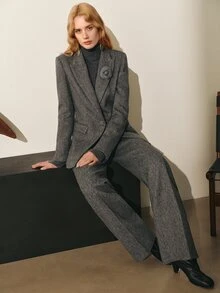 MOTF PREMIUM WOMEN'S WOOL BLEND FITTED BLAZER JACKET, AUTUMN/WINTER COMMUTER STYLE - Grey - View 3