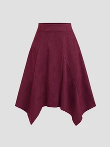 Sweetra Women's Summer New Suede Fabric Asymmetrical Hemline Skirt, Suitable For Shopping, Commuting And Daily Wear - Burgundy - View 3
