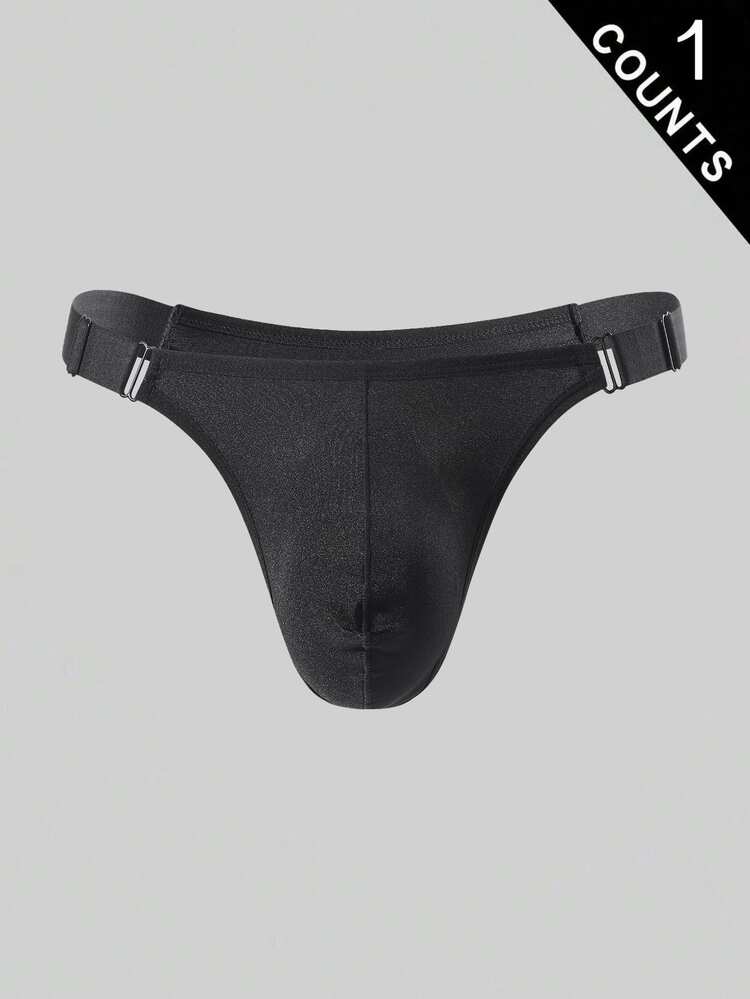 Manfinity Underwear&Sleepwear Basics 1件男士日常性感黑色丁字褲 - 黑色 - 查看 1