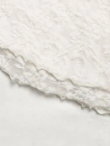 SHEIN Tween女孩秋冬休閒法式優雅白色波點印花網紗下擺不對稱設計長袖T恤，適合秋季出遊、返校、日常穿著 - 杏色 - 查看 6